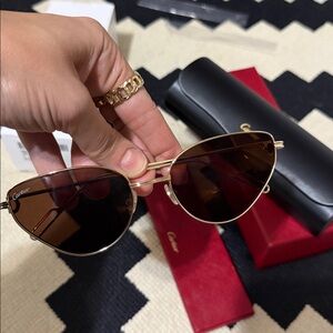 Cartier Women's Cat Eye Sunglasses with Gold Frame and Brown Lenses